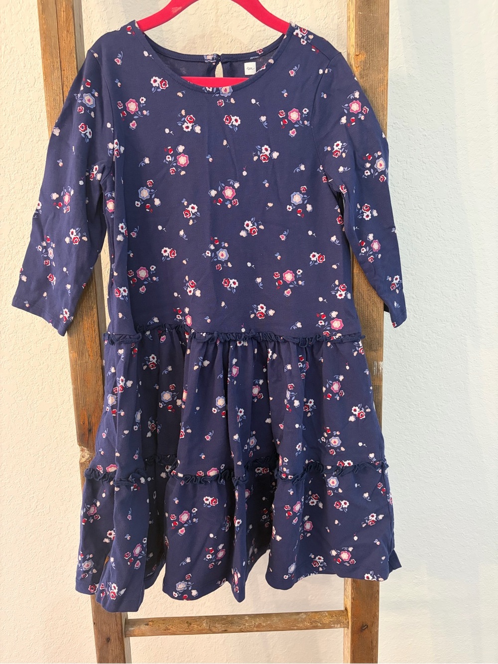 NWOT Tea Collection Navy Floral Tiered Dress with Pink & White Flowers